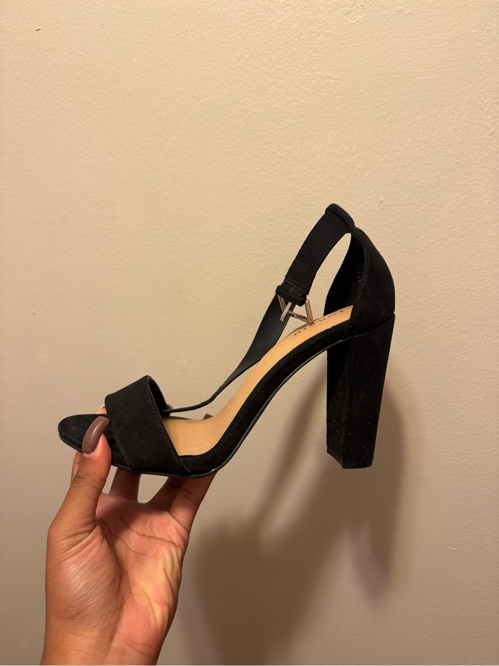 Aldo Black Suede Block Heel Ankle Strap Sandals